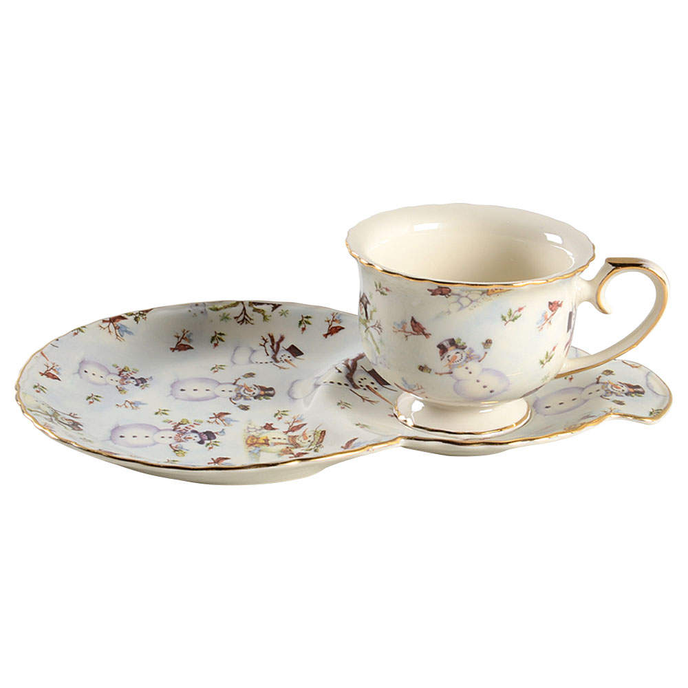 Snowman Cream Tea & Toast Snack Plate & Cup Set by Coastline Imports-1
