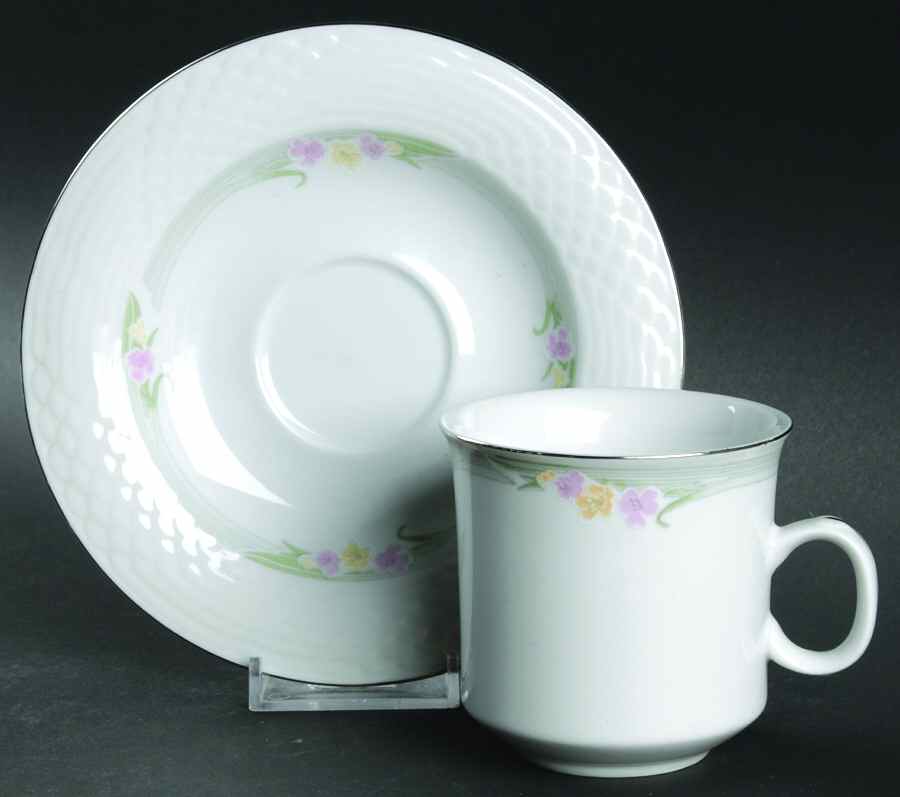 Emerald (Platinum Trim) Flat Cup & Saucer Set by China Pearl-1
