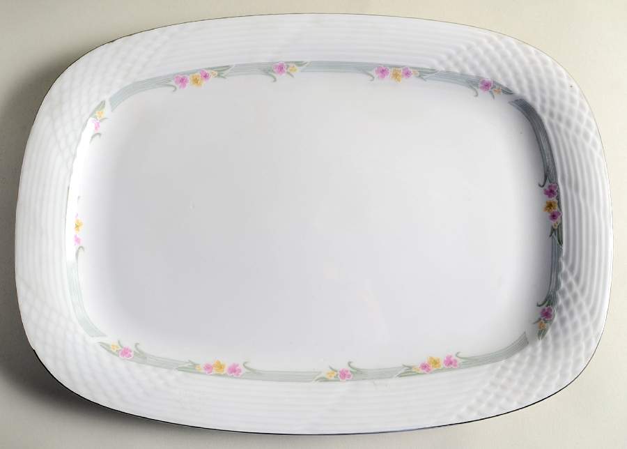 Emerald (Platinum Trim) 14" Oval Serving Platter by China Pearl-1