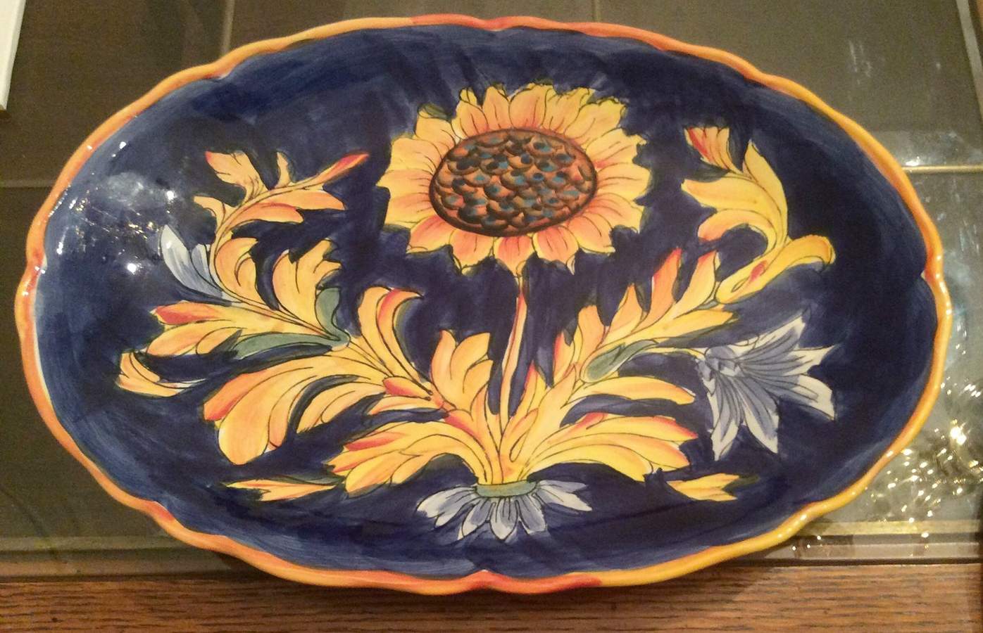 Tuscan Sunflower 14" Oval Serving Platter by Maxcera Corp-1