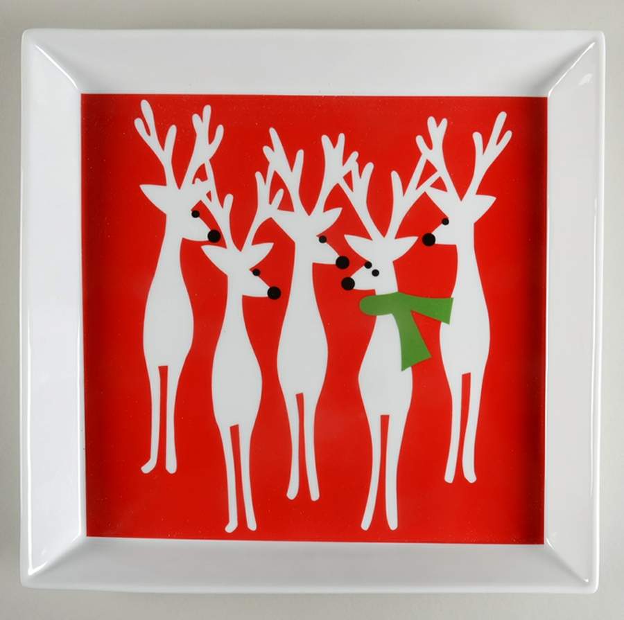 Reindeer 12" Square Serving Platter by Crate & Barrel-1