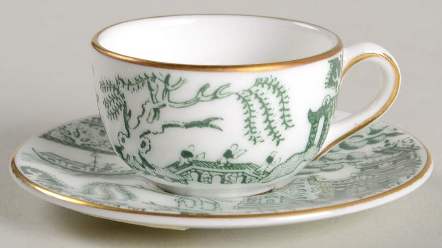 Willow Green Miniature Cup and Saucer Set by Coalport-1