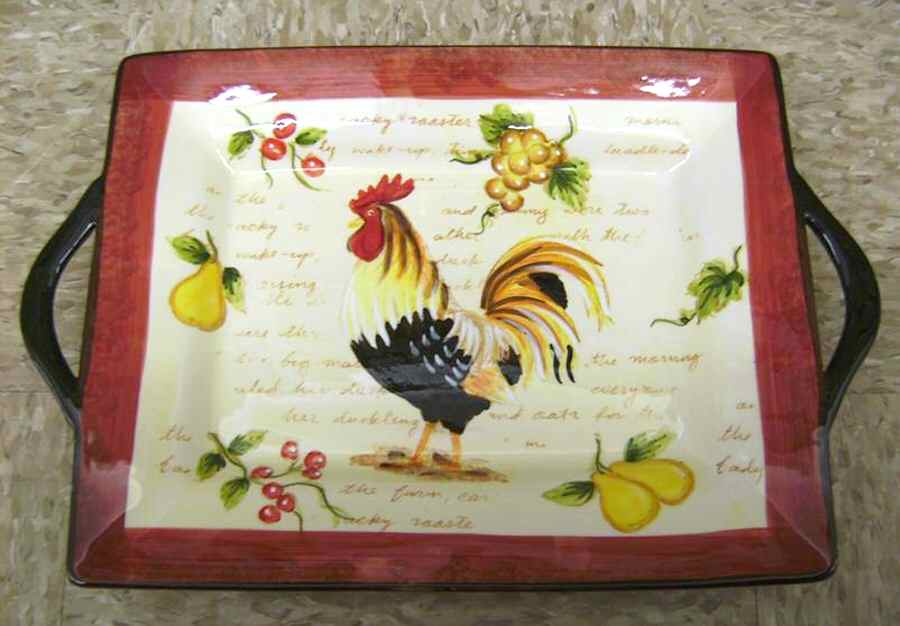Country Rooster Pullet Rectangular Serving Platter by China (Made in China)-1