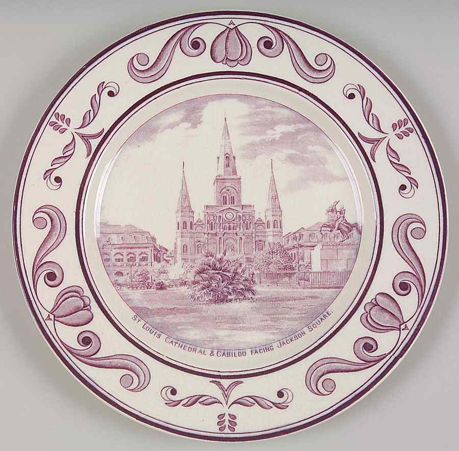 Scenes of Old New Orleans Mulberry Dinner Plate by Crown Ducal-1