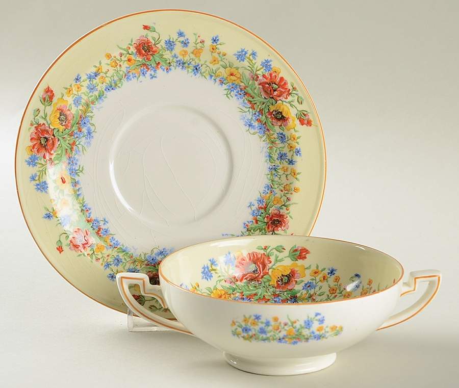 CRD214 Footed Cream Soup Bowl & Saucer Set by Crown Ducal-1