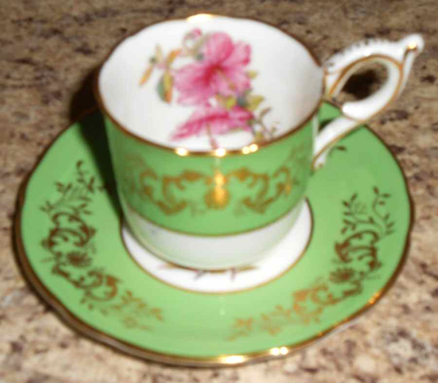 Endslock Green Flat Demitasse Cup & Saucer Set by Coalport-1
