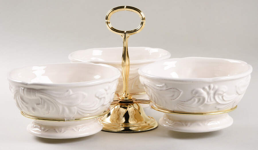 Firenze Ivory 7" x 12" 3-Part Relish & Metal Stand (CERC) HC by Certified International-1
