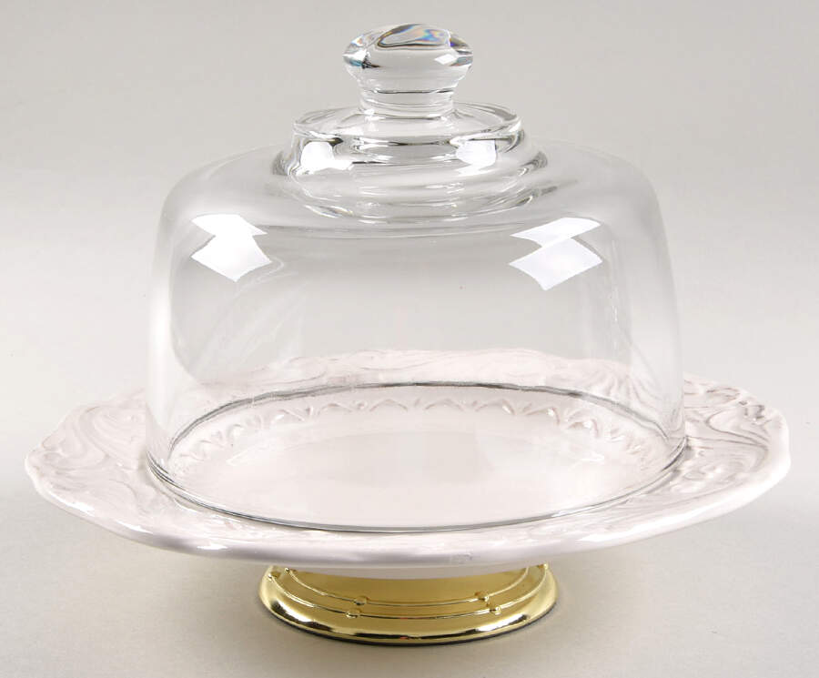 Firenze Ivory 6 1/2"-7 1/2" Footed Cheese Plate w/ Glass Dome HC by Certified International-1