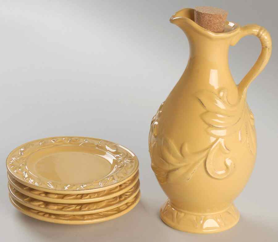 Firenze Gold (Oil Set) Jar with Cork and 4 Dip Bowls by Certified International-1