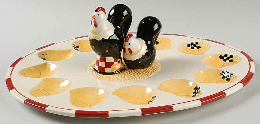 Rise and Shine Deviled Egg Plate with Salt and Pepper by Certified International-1