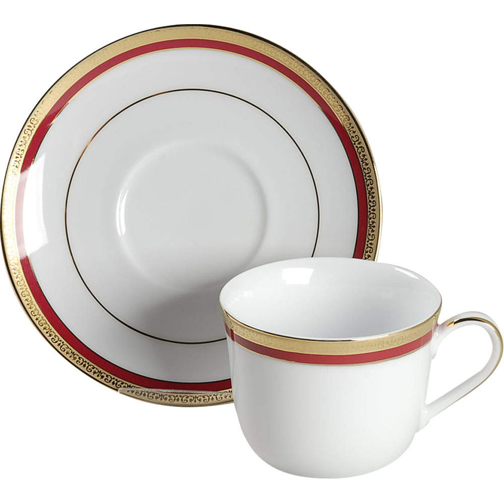 Fashion Buffet Gold (Red Band) Flat Cup & Saucer Set by Charter Club-1