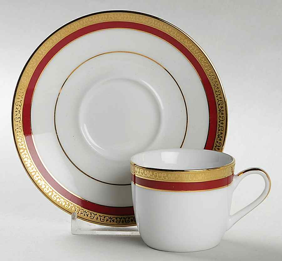 Fashion Buffet Gold (Red Band) Flat Demitasse Cup & Saucer Set by Charter Club-1