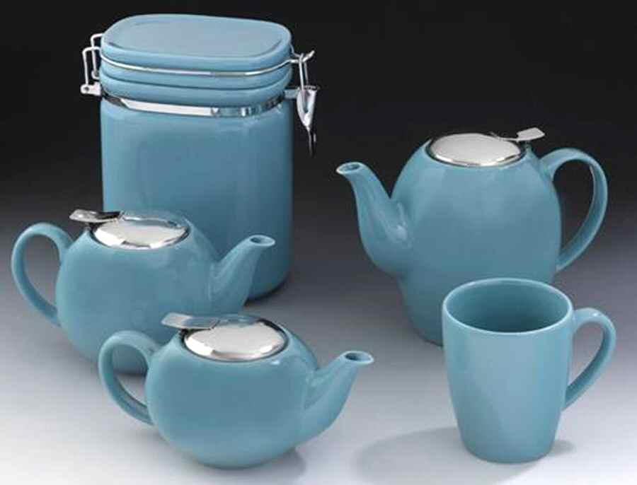 Tea Collection Aqua Small Canister with Hinged Lid by Certified International-1