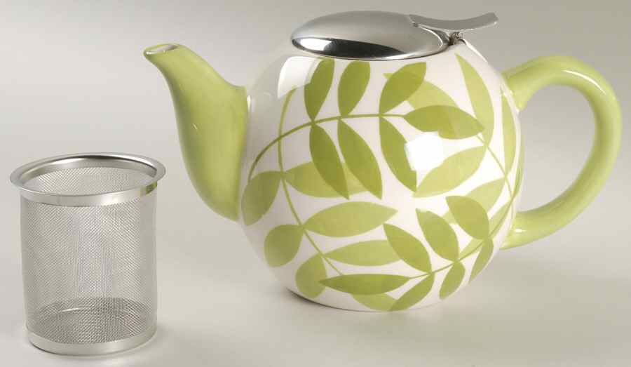 Green Tea Leaf 3 Cup Teapot with Hinged Metal Lid & Infuser by Certified International-1