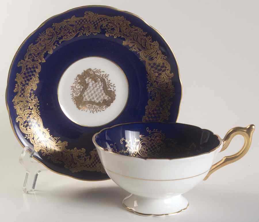 Golden Wedding Cobalt Blue Footed Cup & Saucer Set by Coalport-1