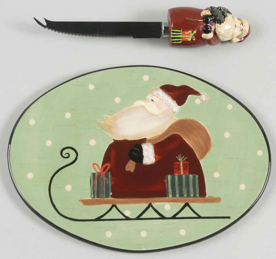 Sledding Santa Oval Cheese Plate with Knife by Certified International-1