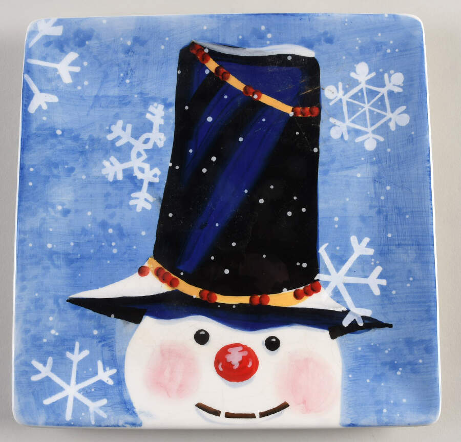 Top Hat Snowman (Blue) Dessert/Pie Plate by Certified International-1