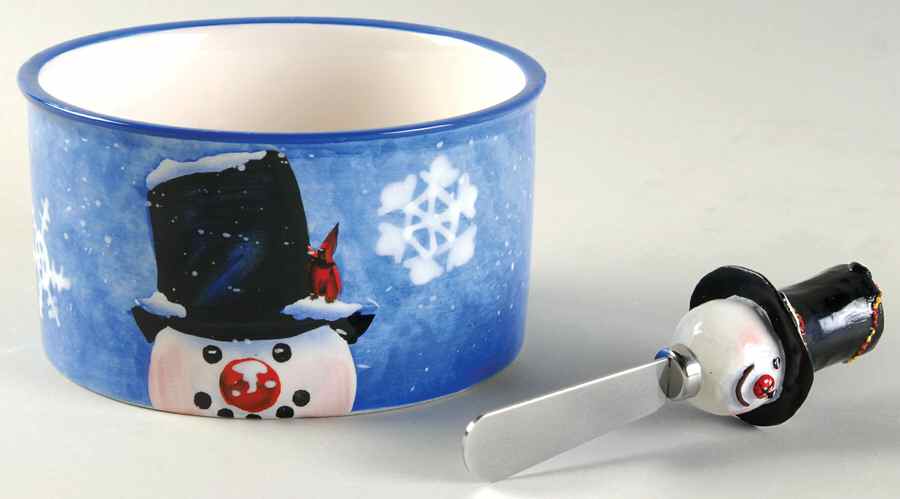 Top Hat Snowman (Blue) Dip Bowl & Spreader Set by Certified International-1