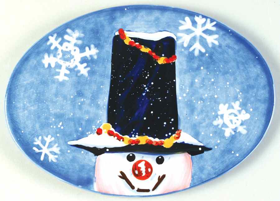Top Hat Snowman (Blue) Oval Cheese Plate by Certified International-1