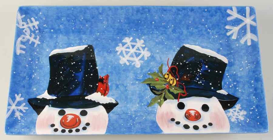 Top Hat Snowman (Blue) 18" Rectangular Serving Platter by Certified International-1