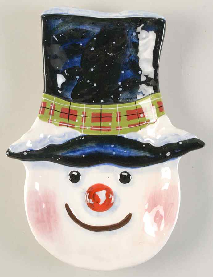 Top Hat Snowman (Blue) Figural Candy Plate by Certified International-1
