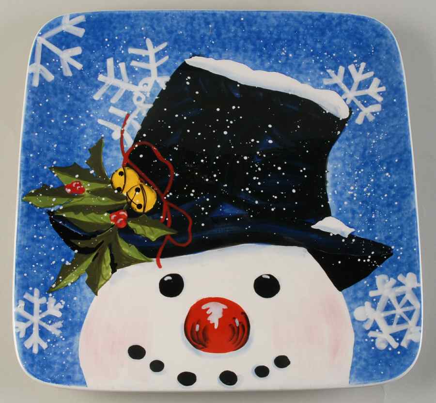 Top Hat Snowman (Blue) 13" Square Serving Platter by Certified International-1