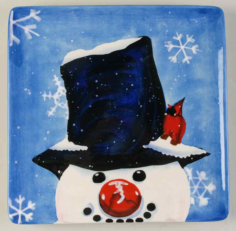Top Hat Snowman (Blue) Dessert/Pie Plate by Certified International-1