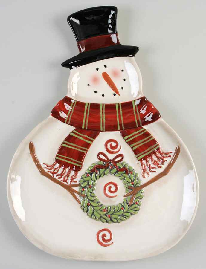 Sledding Snowman 16" Figural Platter by Certified International-1