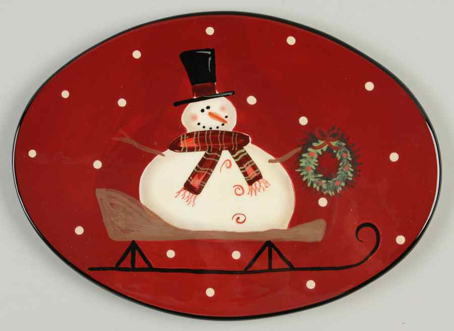 Sledding Snowman Oval Cheese Plate by Certified International-1