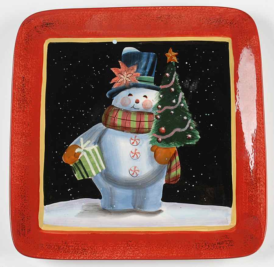 Snowball Snowman 13" Square Serving Platter by Certified International-1