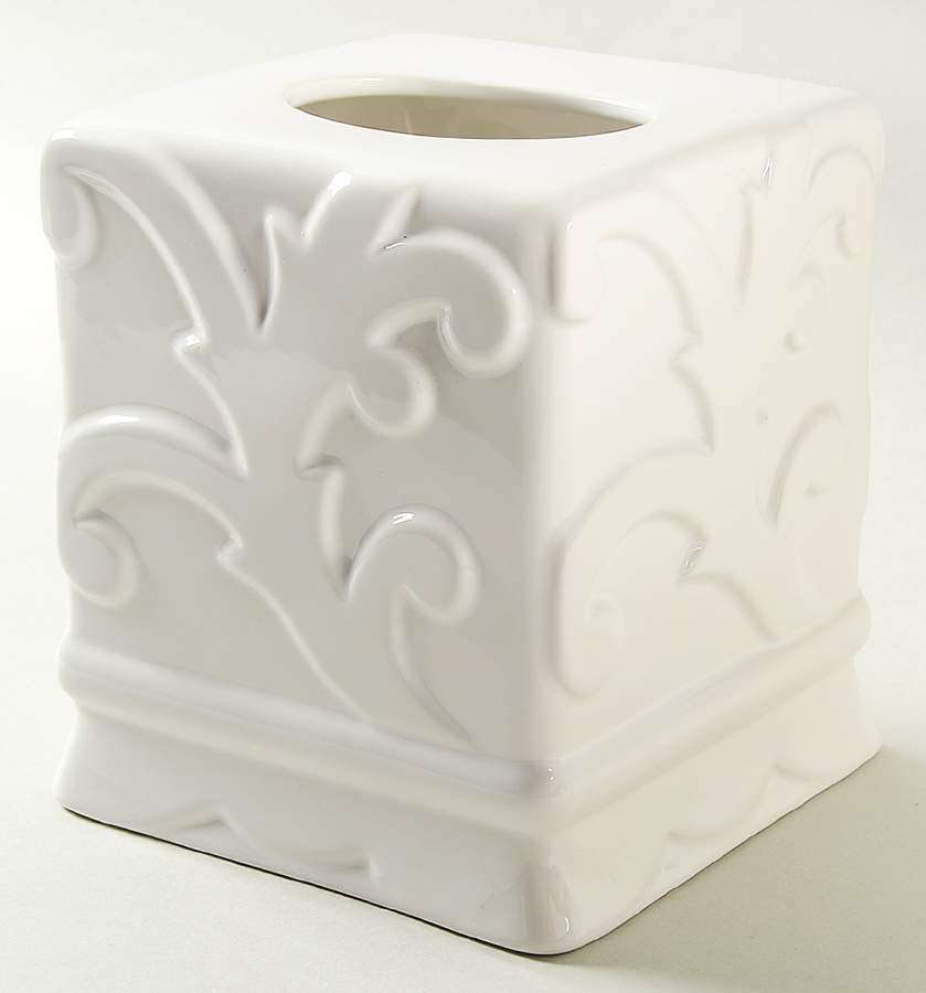 Arabesque White Square Tissue Box Cover by Casafina-1