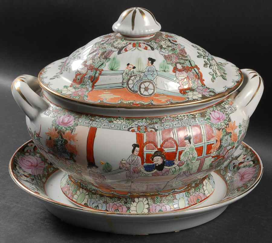 Rose Medallion (With People) Tureen & Lid W/Underplate by China (Made in China)-1