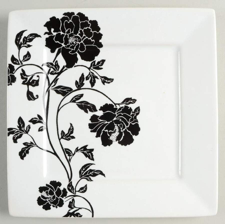 Dancing Blooms Black Square Salad Plate by Coventry (PTS)-1