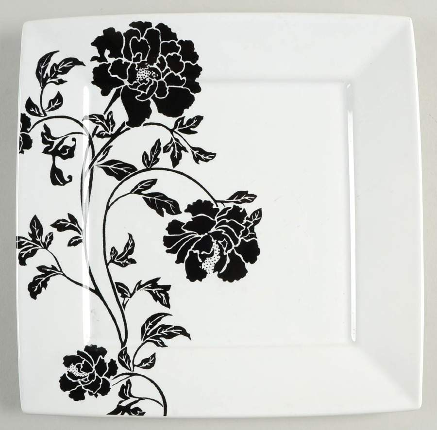 Dancing Blooms Black Square Dinner Plate by Coventry (PTS)-1