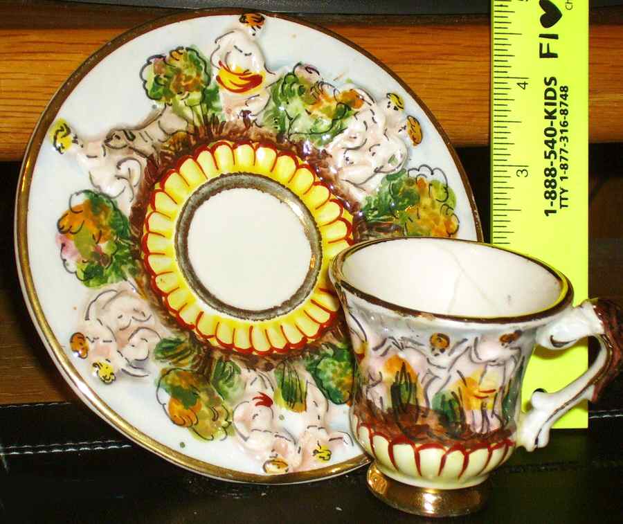 CJJ5 Footed Cup & Saucer Set by Capo-di-Monte (Italy)-1