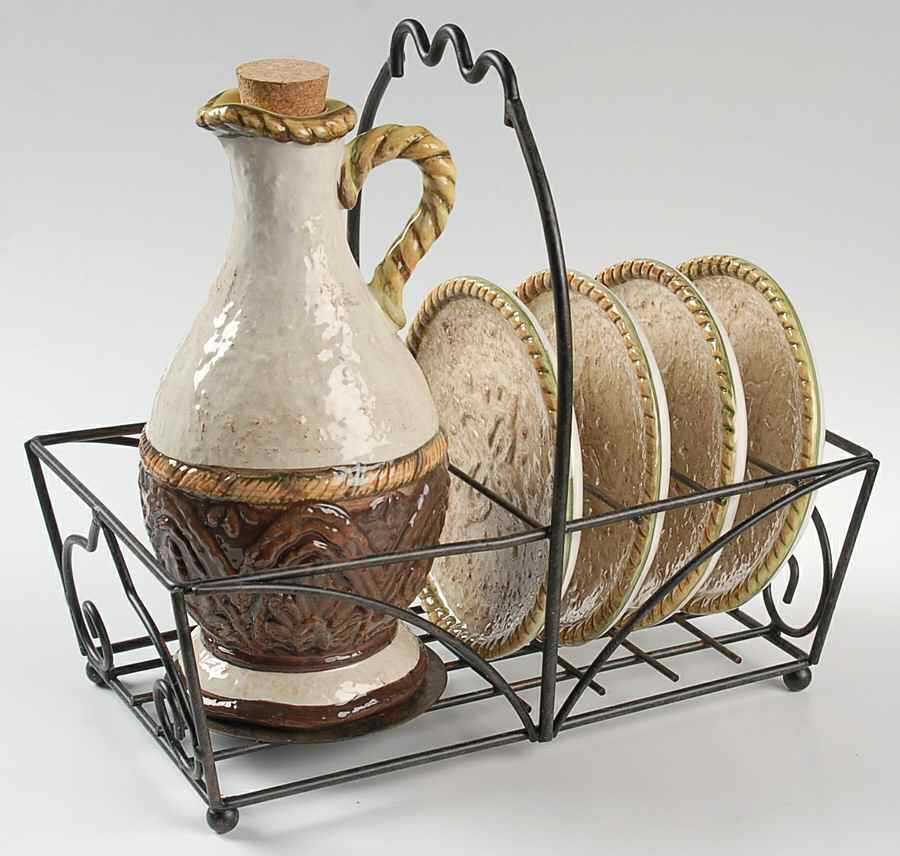 Medici Oil Set-7pc-Oil W/Cork Lid,4 Dip Plate&Metal Stand by Certified International-1