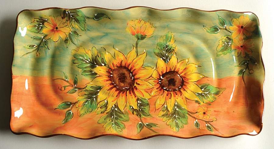 Terra Cotta Sunflower 17" Rectangular Serving Platter by Maxcera Corp-1