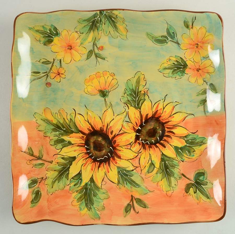Terra Cotta Sunflower Square Dinner Plate by Maxcera Corp-1