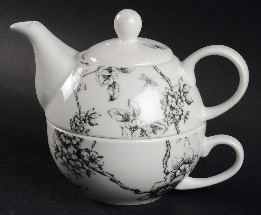 Black Toile Individual Teapot & Lid with Cup by Creative Tops-1
