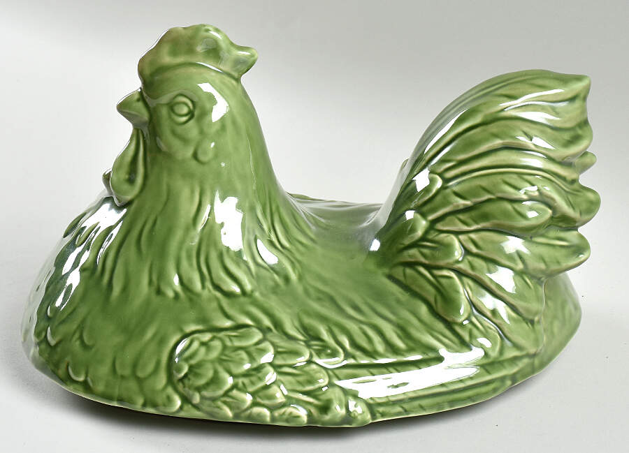 Elegant Rooster Metal Egg Basket No Ceramic Chicken Lid by Cracker Barrel-1
