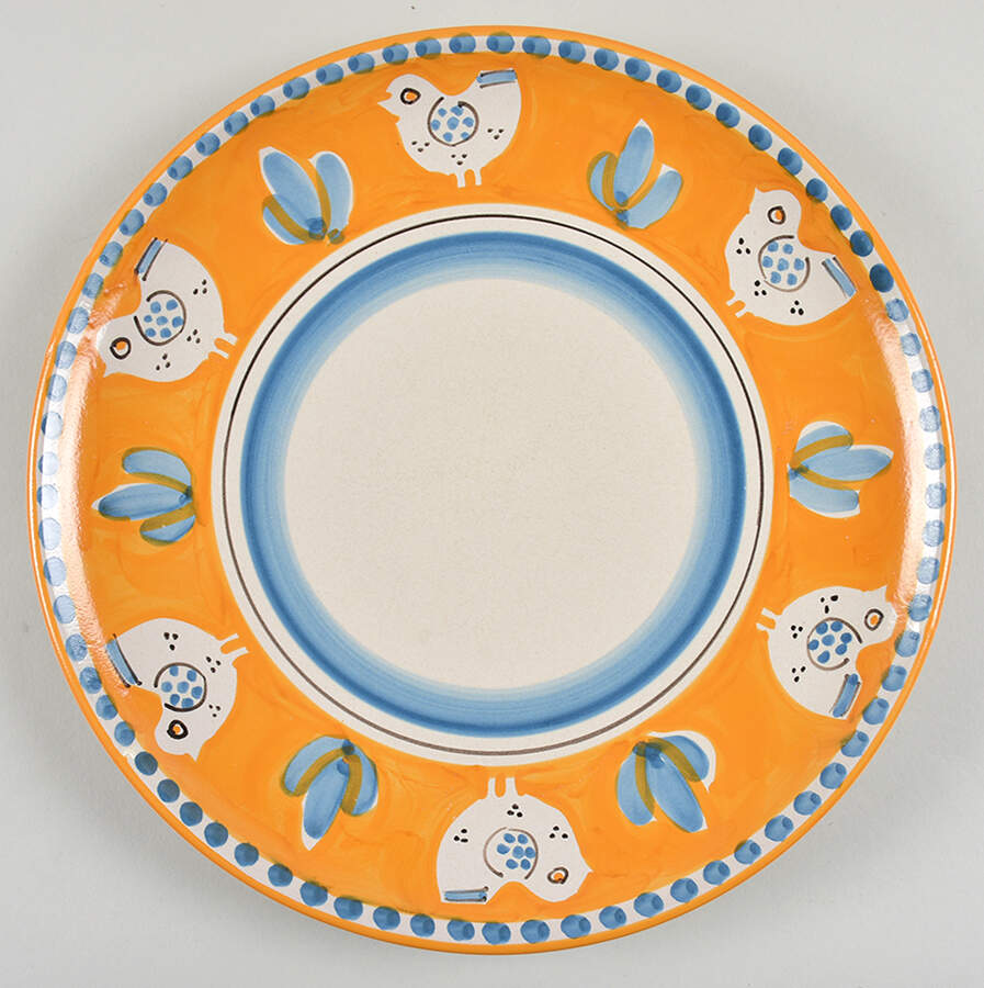 Campagna Chicken (Orange Border, Blue Dots) Large Dinner Plate by Ceramica Artistica (CAS Vietri)-1
