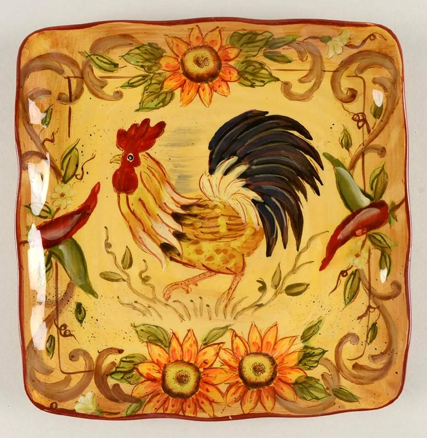 Chili Sunflower Rooster Square Salad Plate by China (Made in China)-1