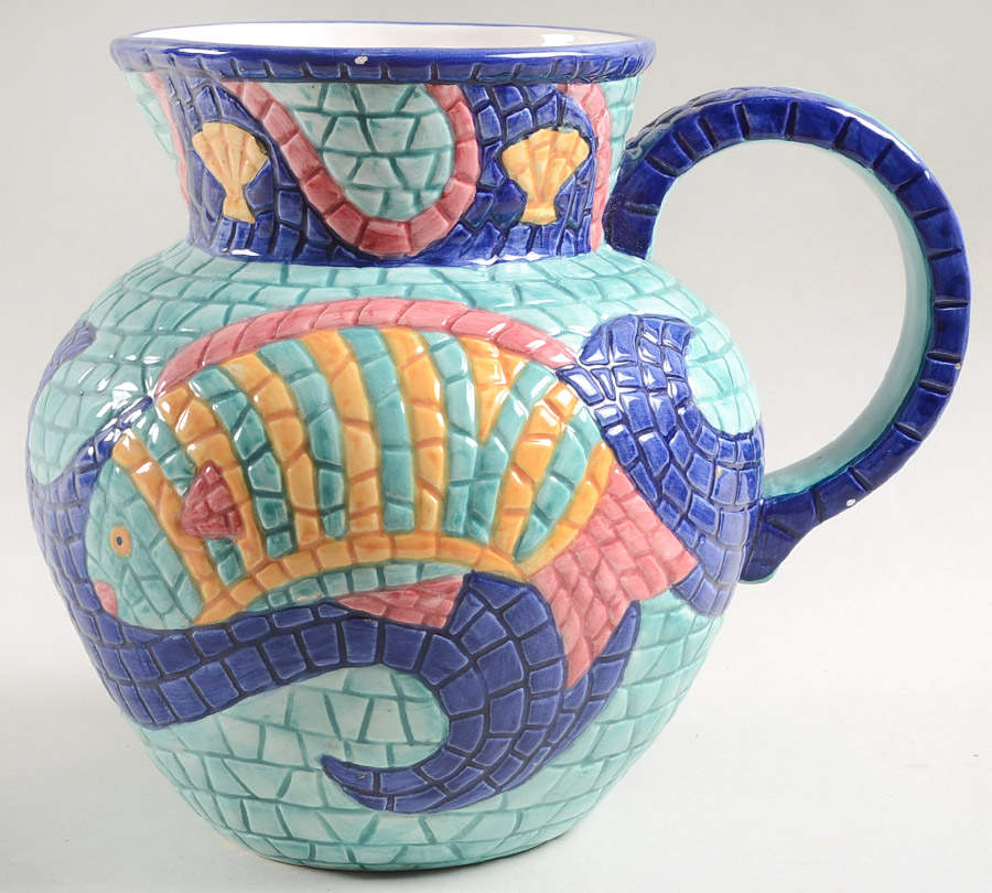Mosaic Fish 64 Oz Pitcher by Clay Art-1