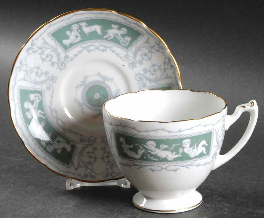 Revelry Green (Scalloped) Footed Cup & Saucer Set by Coalport-1