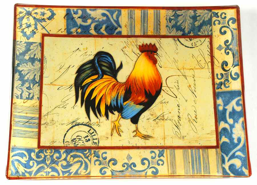 Lille Rooster 15" Glass Rectangular Platter by Certified International-1