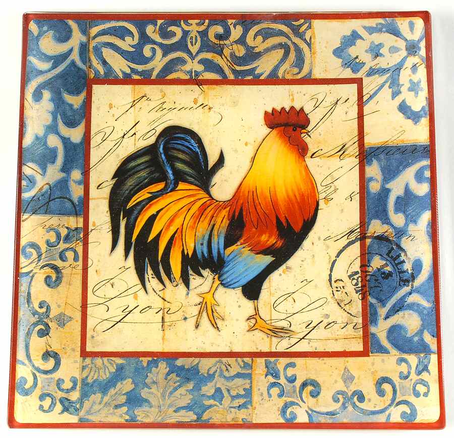 Lille Rooster 12" Glassware Square Platter by Certified International-1