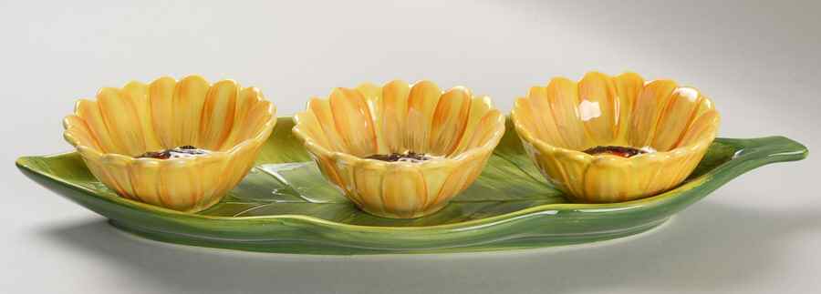 Sun Blossom Condiment Set-3 Open Bowls & Tray by Certified International-1