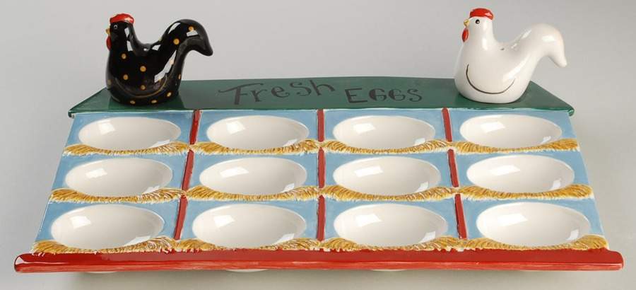 Farmers Market Figural Deviled Egg Plate with Salt & Pepper by Certified International-1