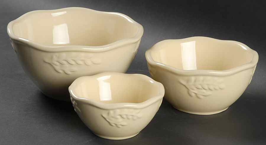 Cuisineware Ivory (Embossed Leaves) Mixing Bowl Set (MB6, MB5, MB4) by Certified International-1