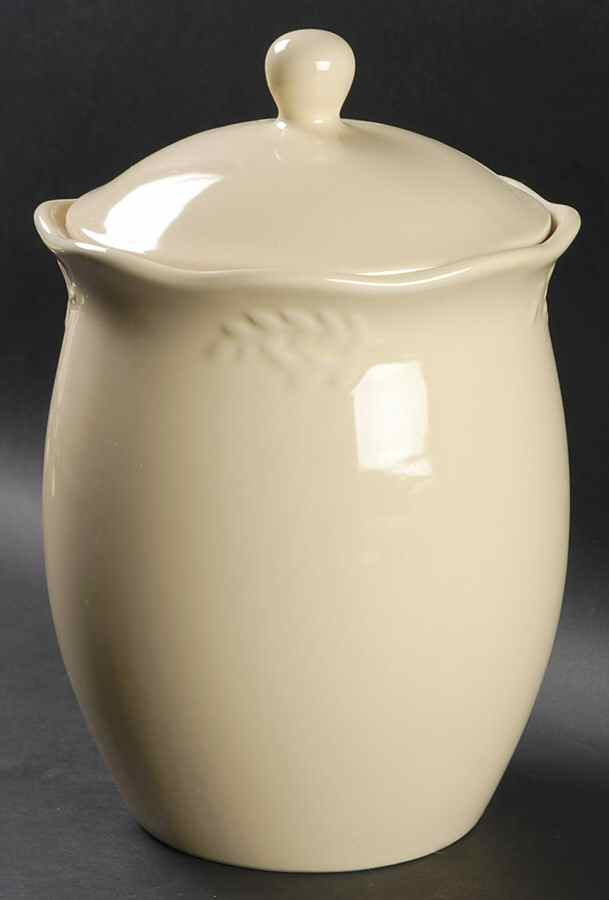 Cuisineware Ivory (Embossed Leaves) Large Canister & Lid by Certified International-1